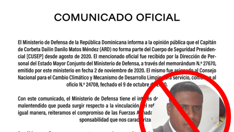 Ministerio de Defensa de la República Dominicana emite Comunicado Oficial sobre Capitán Matos Méndez