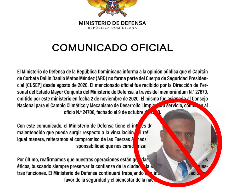 Ministerio de Defensa de la República Dominicana emite Comunicado Oficial sobre Capitán Matos Méndez
