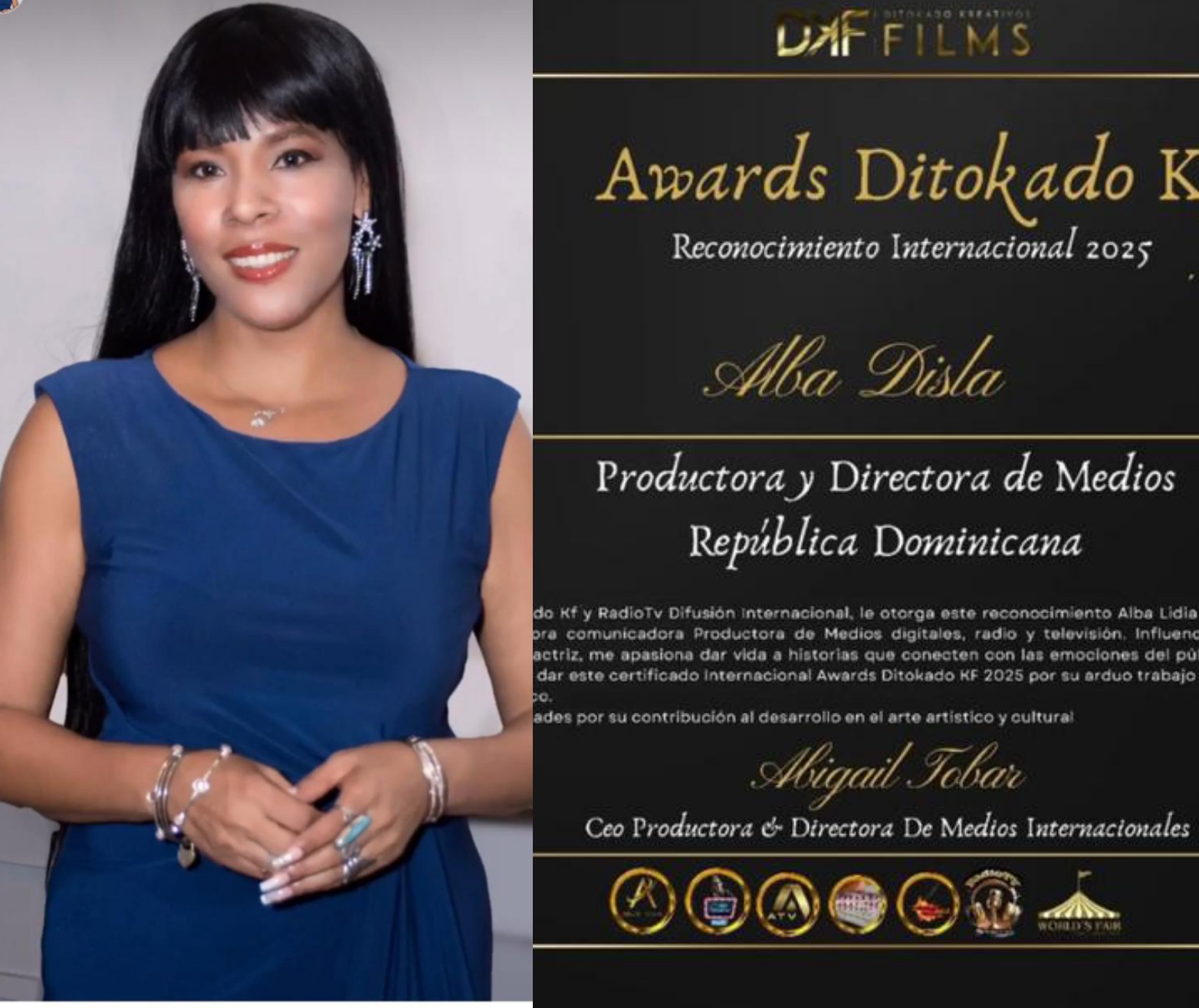 Alba Disla recibe el Reconocimiento Internacional Awards Ditokado KF 2025