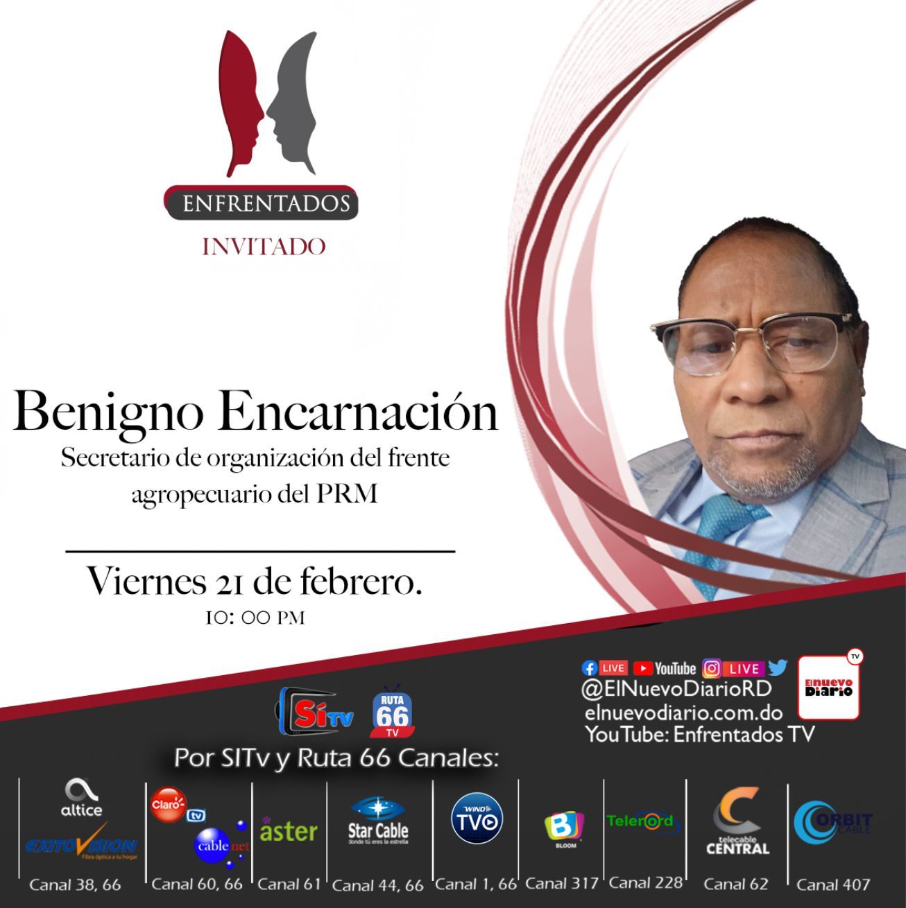 Benigno Encarnación será el invitado de este viernes en el programa “Enfrentados”, por El Nuevo Diario 