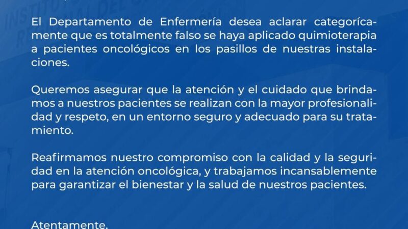 Departamento de Enfermería del Instituto Oncológico Regional del Cibao emite Comunicado Oficial 