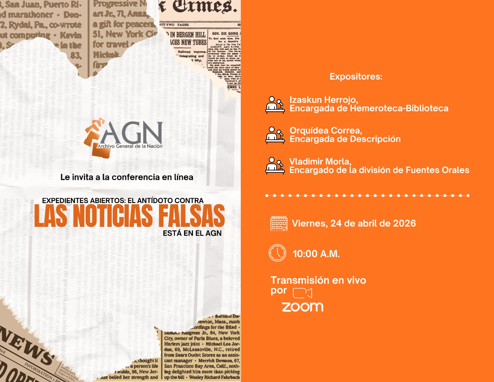 El Archivo General de la Nación invita a la conferencia “Expedientes Abiertos: el antídoto contra las noticias falsas está en el AGN”