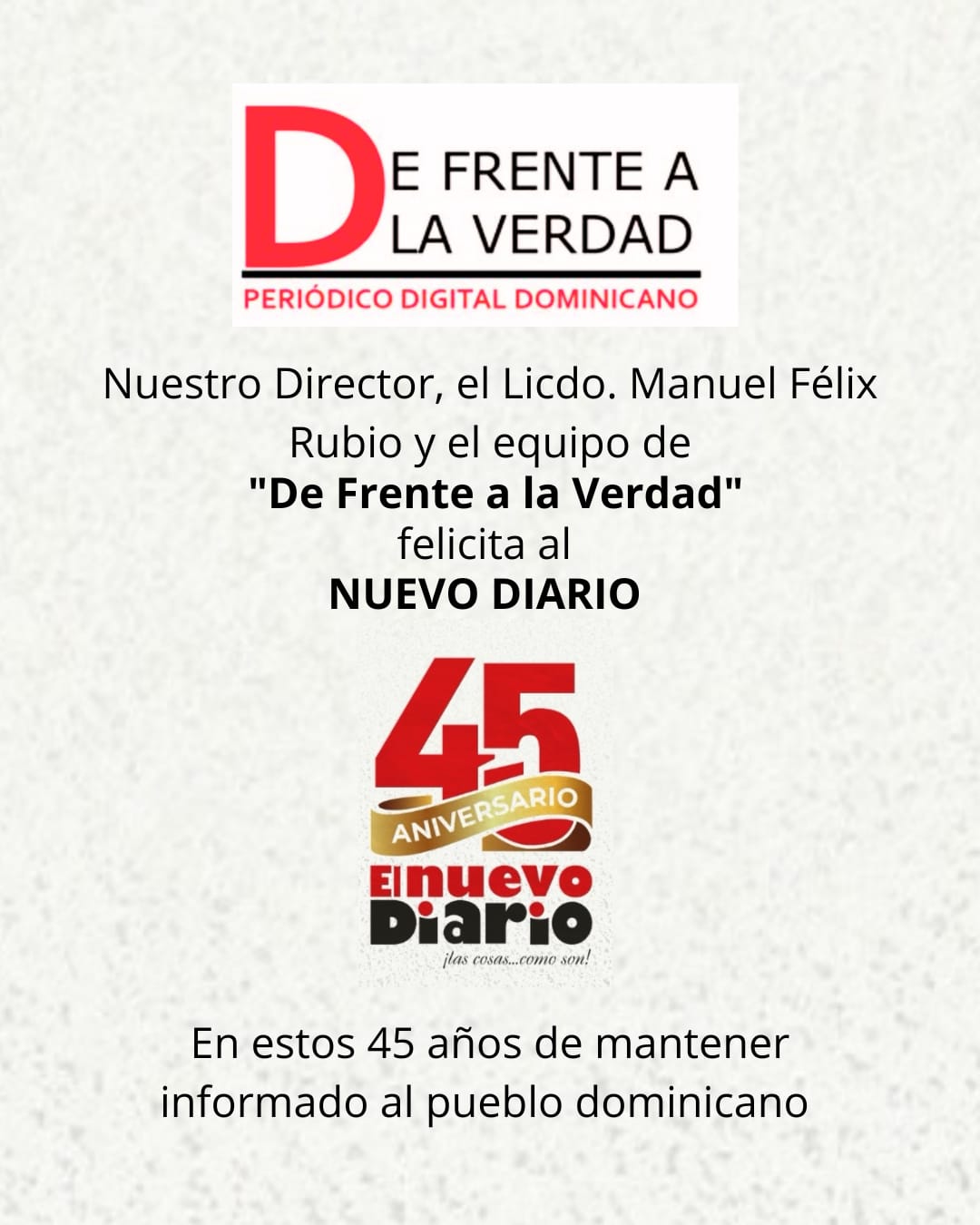 Féliz Rubio felicita a El Nuevo Diario por su compromiso con el periodismo dominicano