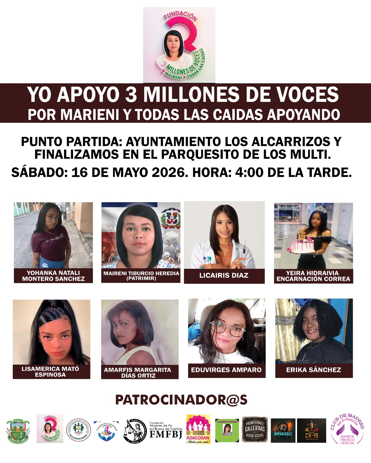 Tres Millones de Voces por Maireni y Todas las Caídas realizará gran caminata en Los Alcarrizos