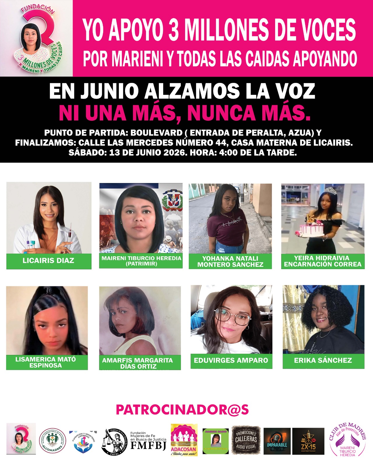 Fundación 3 Millones de Voces por Maireni y Todas las Caídas convoca caminata en Azua contra la violencia hacia la mujer