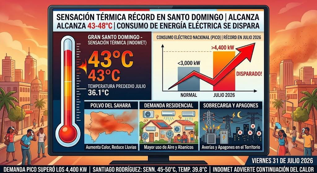 Sensación térmica roza los 48 grados en Santo Domingo y dispara la demanda eléctrica