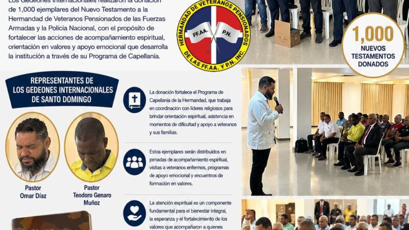 Gedeones Internacionales donan mil Nuevos Testamentos a la Hermandad para fortalecer su Programa de Capellanía y Formación Espiritual 