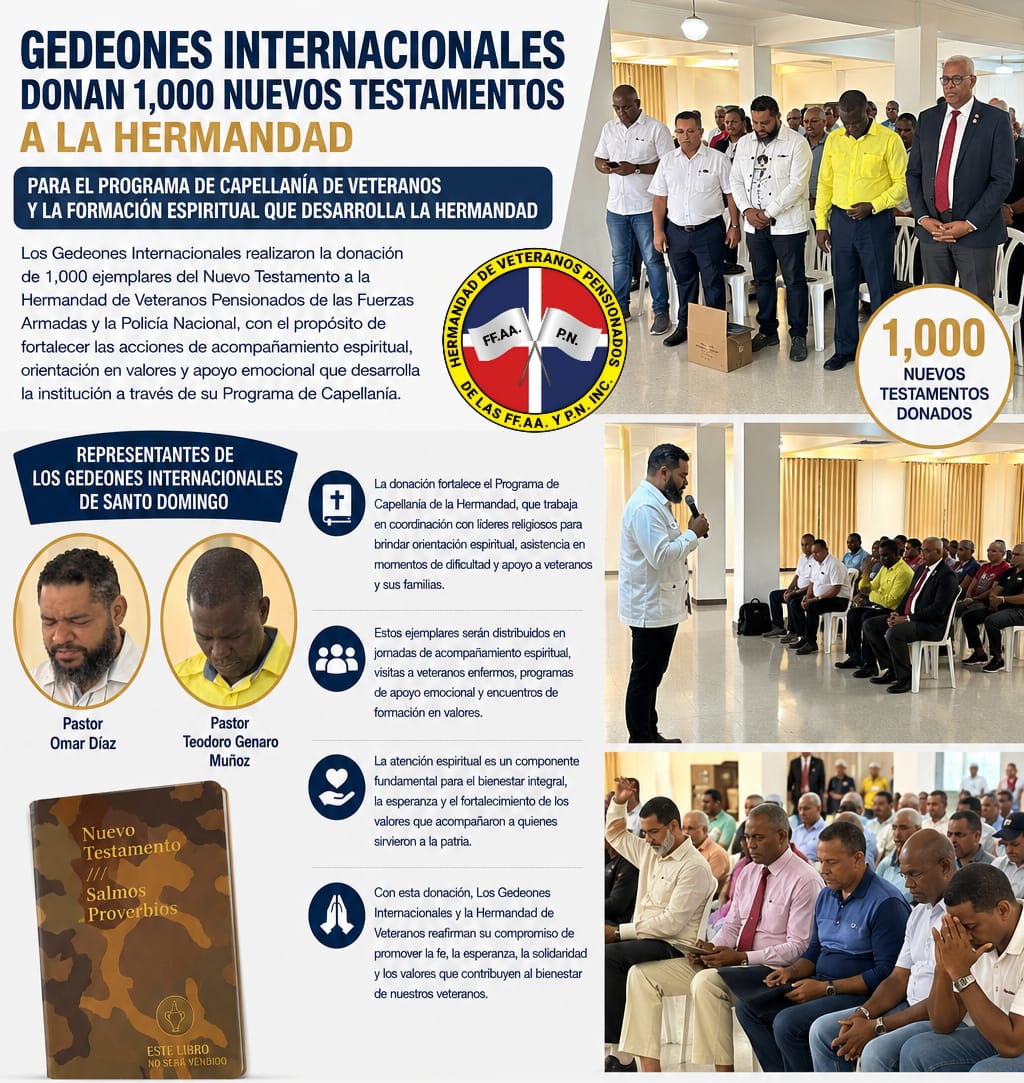 Gedeones Internacionales donan mil Nuevos Testamentos a la Hermandad para fortalecer su Programa de Capellanía y Formación Espiritual 
